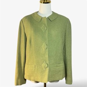 Vintage Green Textured Blazer Jacket 3 Diamond Button Pockets Union Made M